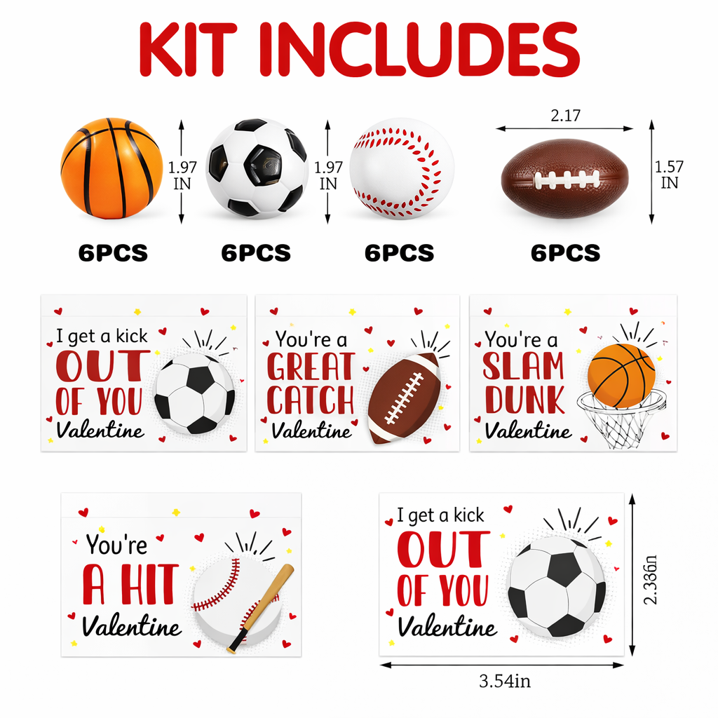 Sports Balls Classroom Valentines (24-Count)